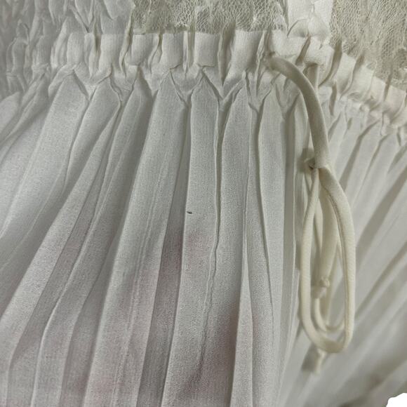 White Lace Pleated Sheer Blouse S Romantic Victorian Cottagecore‎ Layering Top - Picture 12 of 12